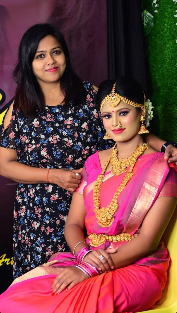 Pink Silk Saree Bridal Makeover by Shruthi Komala